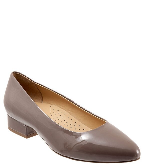 Color:Taupe Patent - Image 1 - Jewel Patent Leather Block Heel Pointed Toe Pumps