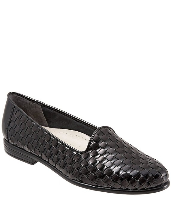 Color:Black - Image 1 - Liz Woven Leather Detailed Loafers