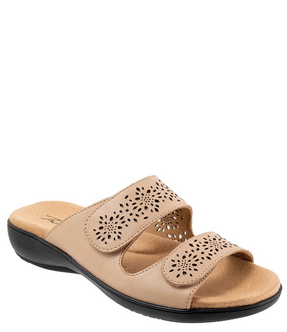 Color:Beige - Image 1 - Ruthie Leather Adjustable Slide Sandals