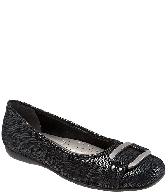 Color:Black Patent Suede - Image 1 - Sizzle Patent Suede Lizard Printed Leather Ballet Flats