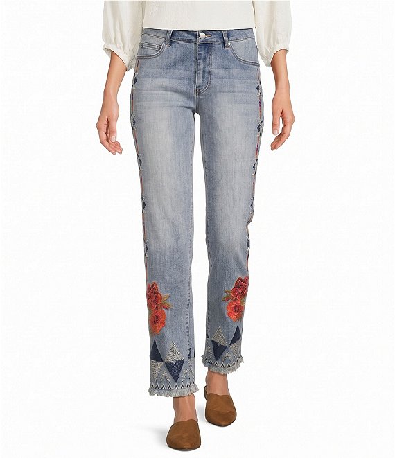 Tru Luxe Jeans Denim Straight Leg Embroidery Jeans