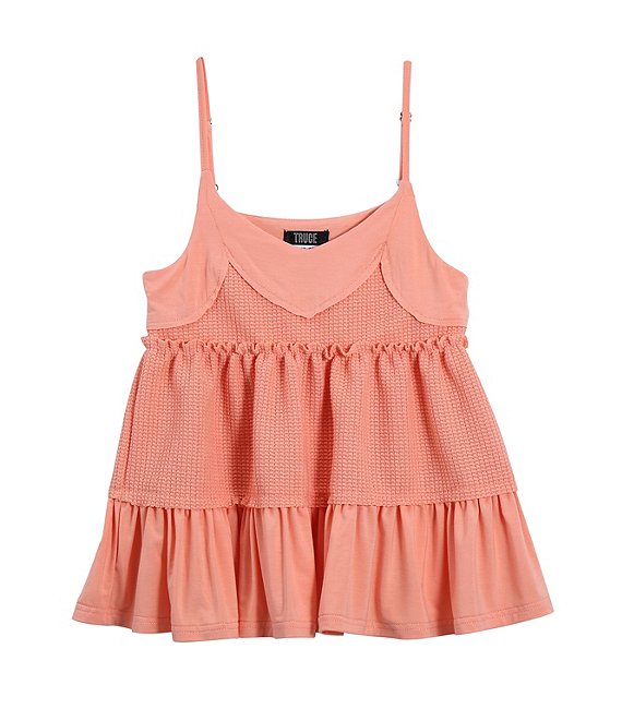 Color:Peach - Image 1 - Big Girls 7-16 Loose Knit Tier Tank Top