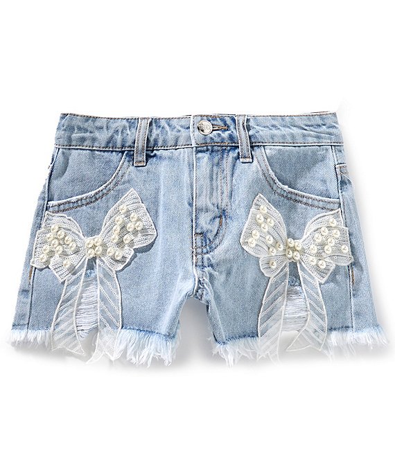 ★E.B.M★ Belted pin tuck point denim shorts EMO6DPT010 Truce Big Girls Rhinestone-Embellished/Faux-Pearl-Trimmed