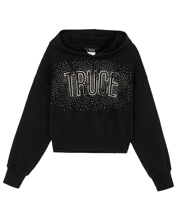 Color:Black - Image 1 - Girls 7-16 Lace and Rhinestone Hoodie