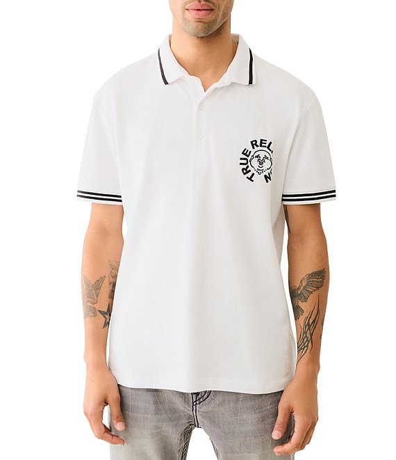 True Religion Buddha Face Graphic Short Sleeve Polo Shirt