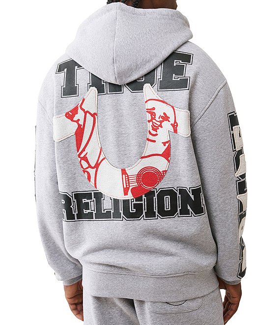 True Religion Long Sleeve Fleece Hooded Jacket, Heather Gray - Image 1