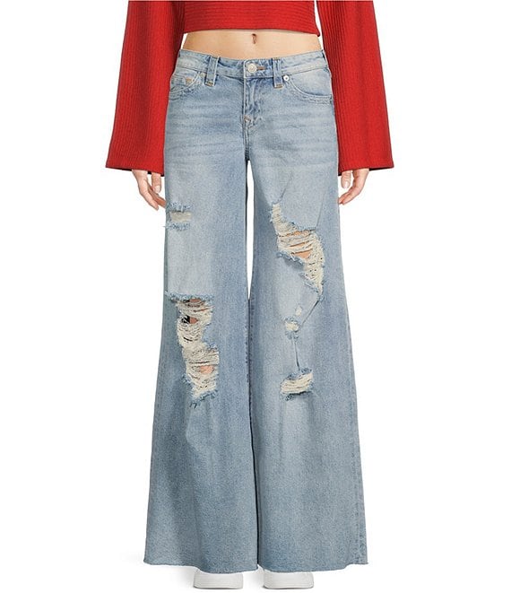 Color:Nominated Destroyed - Image 1 - Relaxed Low Rise Wide Leg Destruction Jeans