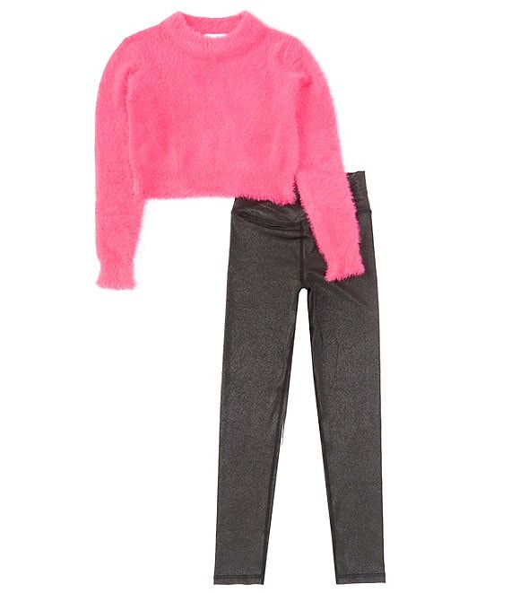 Tween Diva Big Girls 7-16 Long-Sleeve Fuzzy-Knit Sweater & Coated Leather  Leggings Set