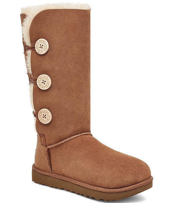 Color:Chestnut - Image 1 - Bailey Suede Button Triplet II Water-Repellent Tall Boots