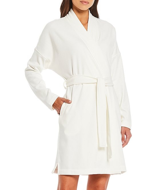 Color:Cream - Image 1 - UGG® Braelyn II Solid Knit Fleece Short Wrap Cozy Robe