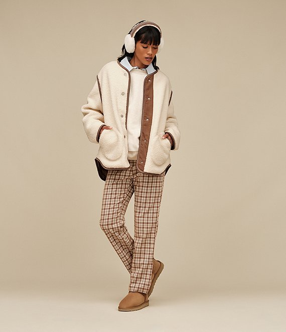 UGG Emmersyn UGGBraid Long Sleeve V-Neck Plush Fleece Snap-Front
