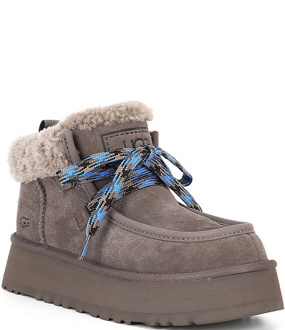 UGG Funkarra Cabin Cuff Suede Fur Collar Lace Up Booties Dillard s