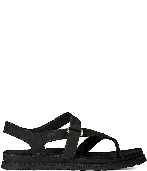 UGG GOLDENGROW ブラック UGG GoldenGaze Toe Post Leather Sandals | Dillard's