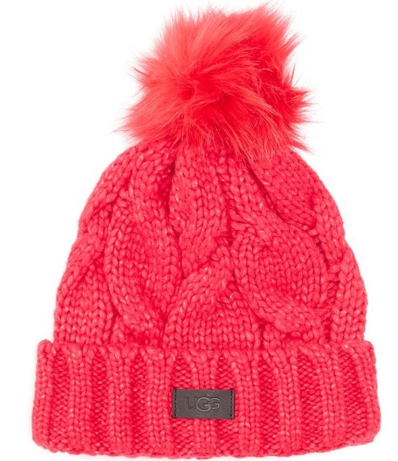 UGG Knit Cable Faux Fur Pom Beanie
