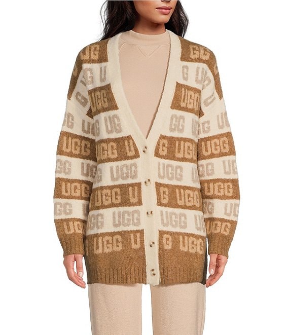 UGG Logo Wool Blend V-Neck Button Front Long Sleeve Cardigan | Dillard\'s