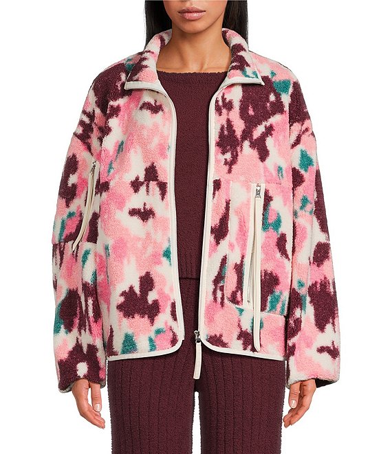 UGG® Marlene Splatter Plush Fleece Long Sleeve Zip-Front Jacket