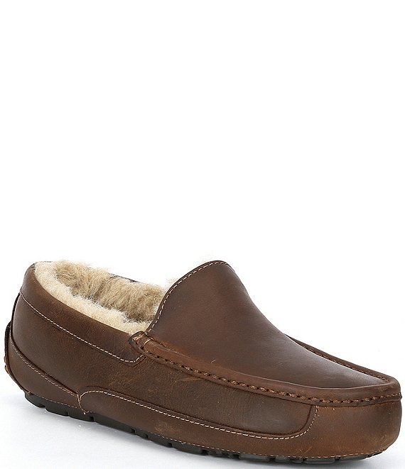 Color:Tan - Image 1 - Men's Ascot Leather Slip-On Slippers