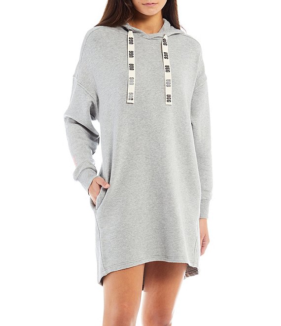Color:Grey Heather - Image 1 - UGG® Ribbed Cuff Crew Neck Long Sleeve Aderyn Hoodie Dress