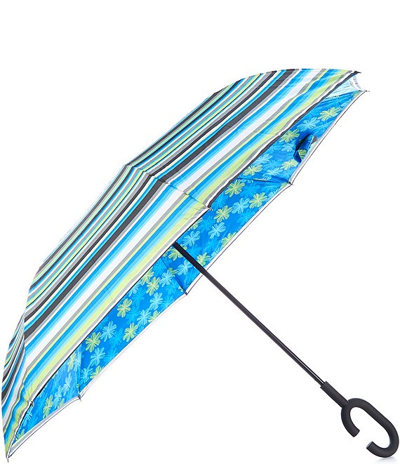 Color:Emerson Blue/Jet - Image 1 - Unbelievabrella™ Dual Cover Fashion Print Reverse Umbrella