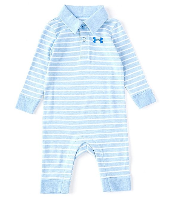 Color:Carolina Blue - Image 1 - Baby Boys Newborn-18 Months Stripe Polo Coverall