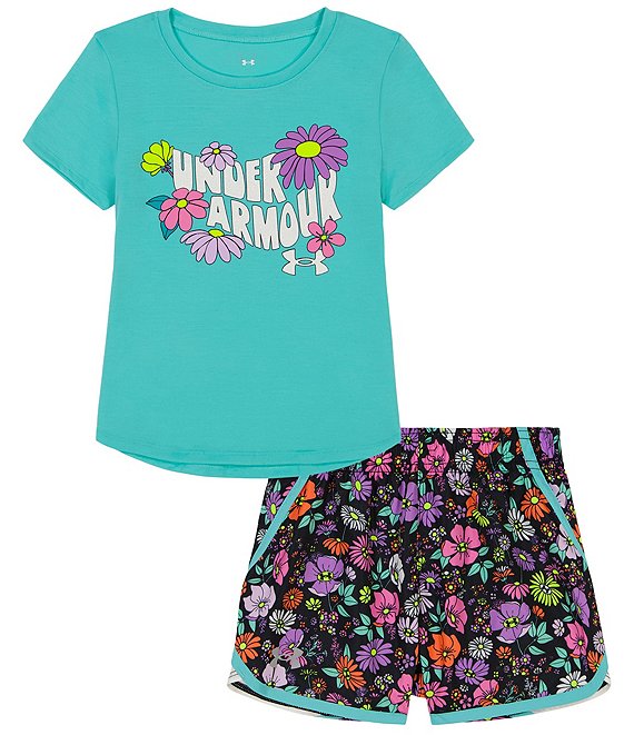 Under Armour Baby Girls 12-24 Months Short Sleeve Printed Flower T-Shirt  and Shorts Set