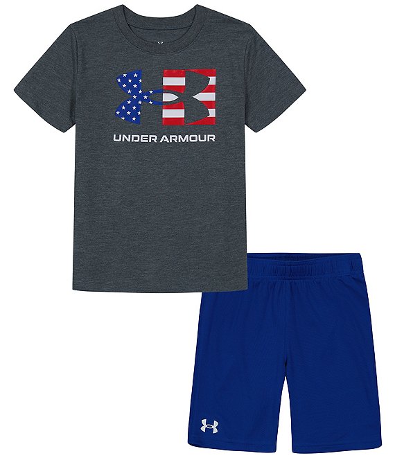 Under Armour Little Boys 2T-7 Short Sleeve Freedom Icon Flag Tee & Shorts  Set