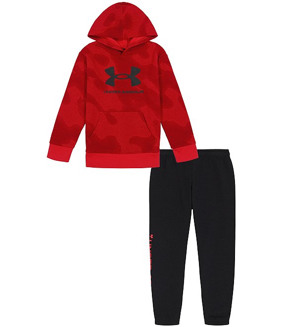 Color:Red - Image 1 - Little Boys 2T-7 Long Sleeve Big Logo Lino Wave Hoodie & Jogger Pants Set