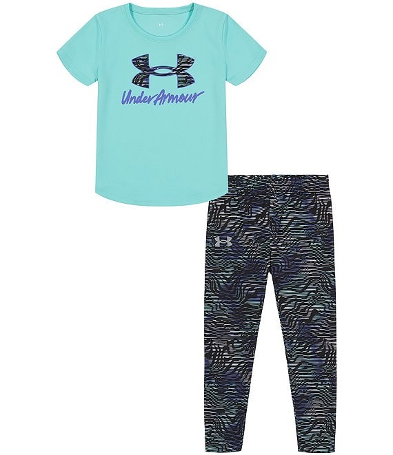 Under Armour Little Girls 2T-6X Warped Dash Big Logo Short Sleeve Top &  Legging Set