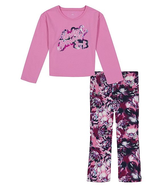 Under Armour Little Girls 2T-6X Long-Sleeve Frosted Bloom Script Logo Tee &  Printed Leggings Set