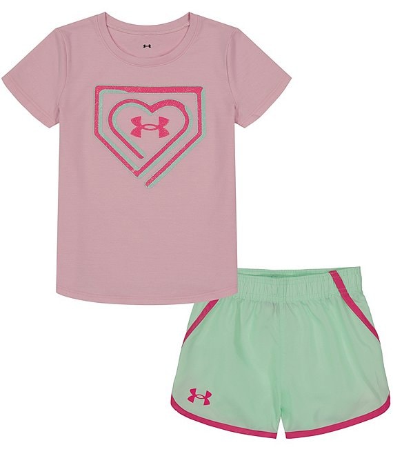 Under Armour Little Girls 2T-6X Short-Sleeve Softball Heart Tee & Solid  Shorts Set