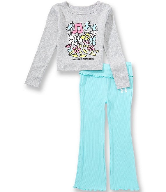 Under Armour Little Girls Long Sleeve Graphic Pullover & Lettuce Hem Flare Leggings Set