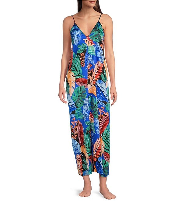 Adjustable Straps Colorful Tropical Print Maxi Dress