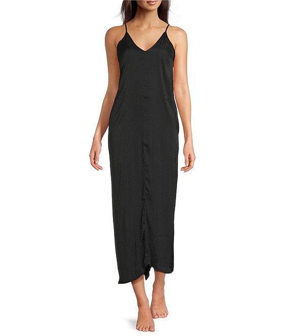 Van Winkle & Co. Solid Washed Satin Sleeveless V-Neck Maxi Chemise