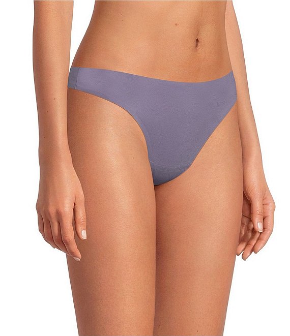 VAN WINKLE & CO. Stretch Microfiber Bonded Mid Rise Thong Panty, Cadet - Image 1