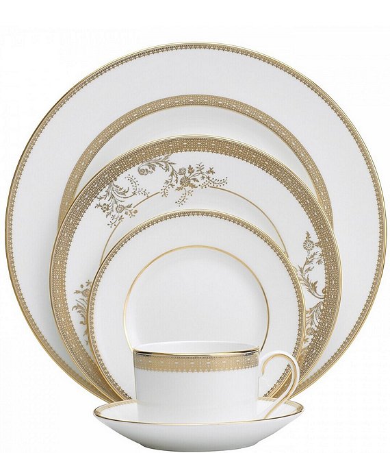 Color:White/Gold - Image 1 - by Wedgwood Vera Lace Floral 5-Piece Place Setting