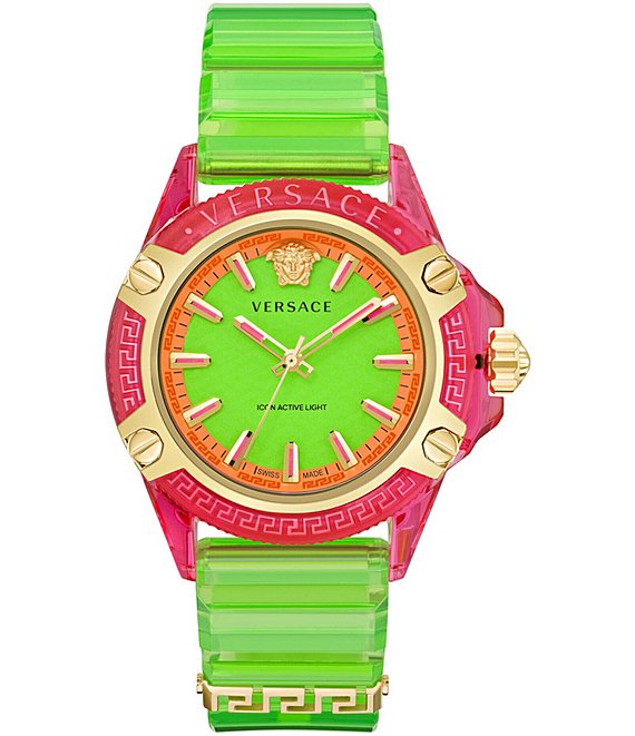 Versace Men's Icon Active Quartz Analog Green Transparent Silicone Strap Watch