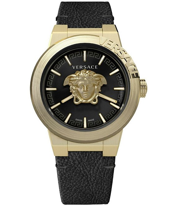 Versace Men's Medusa Infinite Quartz Analog Black Leather Strap Watch ...