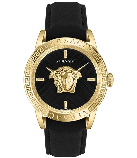 Versace Men's V-Code Quartz Analog Black Leather Strap Watch
