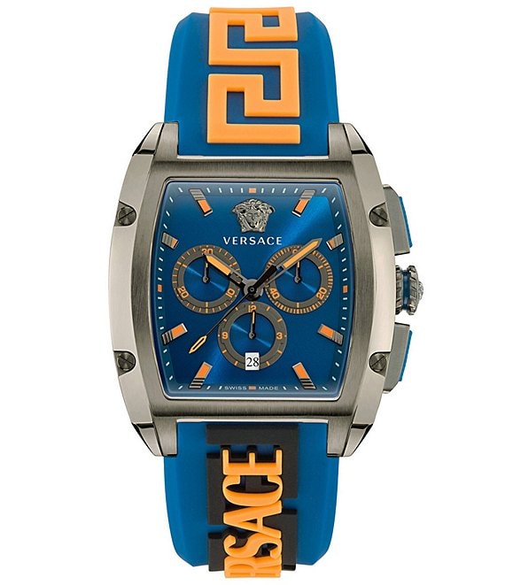 Color:Blue - Image 1 - Men's Versace Dominus Chronograph Blue Silicone Strap Watch