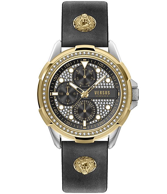 Versace Versus Versace Men's 6e Arrondissement Multifunction Black Leather Strap Watch