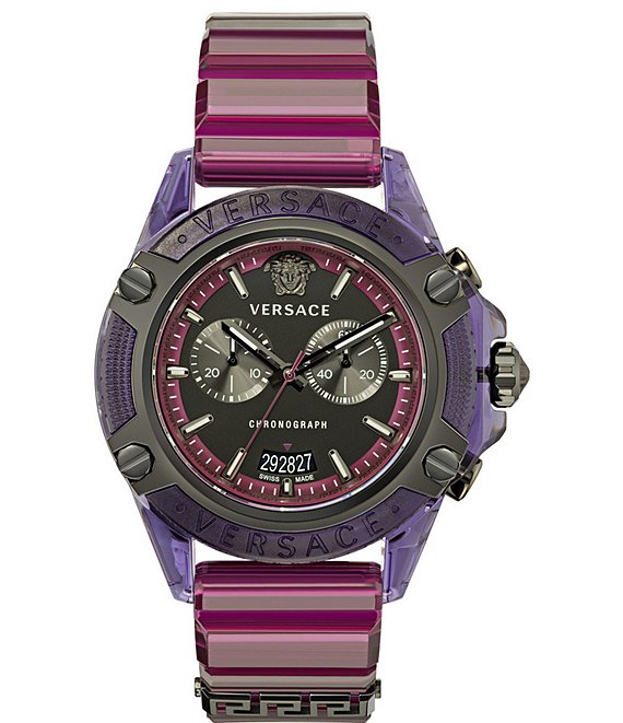 Dillard\'s Watch Versace Active Strap | Purple Versace Icon Silicone Quartz By Versus Chronograph Men\'s