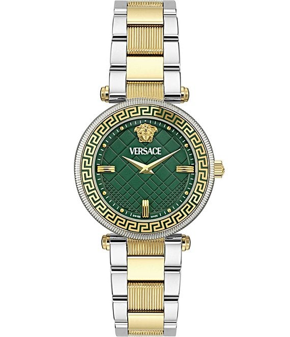 Versace Women's Green Dial Reve Analog Two Tone Stainless Steel ...