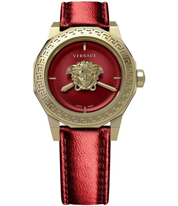 Versace Women's Medusa Deco Quartz Analog Red Leather Strap Watch ...