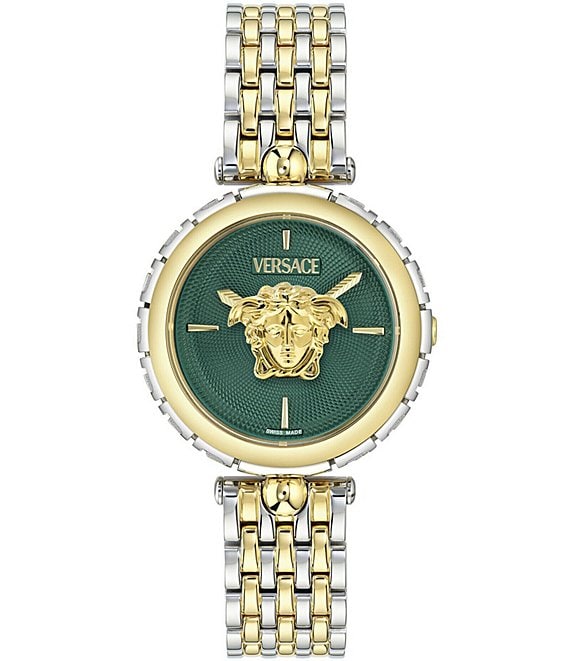 Versace Women s Medusa Heritage Analog Green and Emblem Dial Two Tone Stainless Steel Bracelet Watch