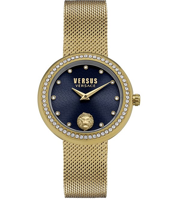 Color:Gold - Image 1 - Versus by Versace Women's Lea Crystal Analog Gold Stainless Steel Mesh Bracelet Watch
