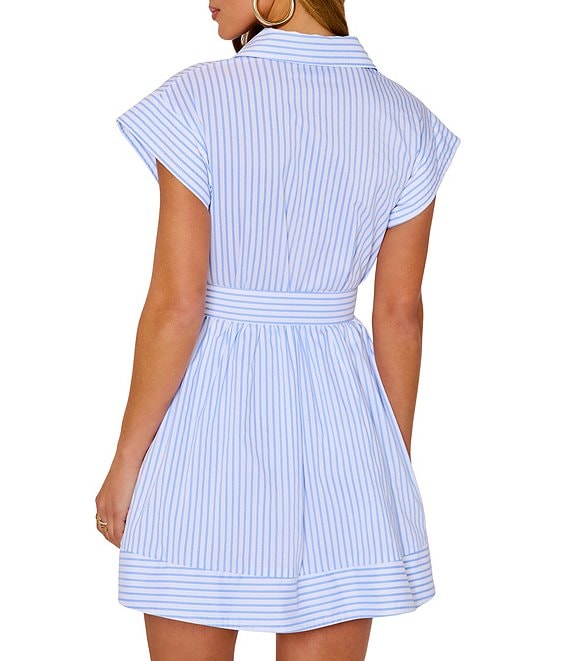 short sleeve button front dress Short Sleeve Cinched Waist Button Down Tailored Mini Dress In Cream | EGO  US