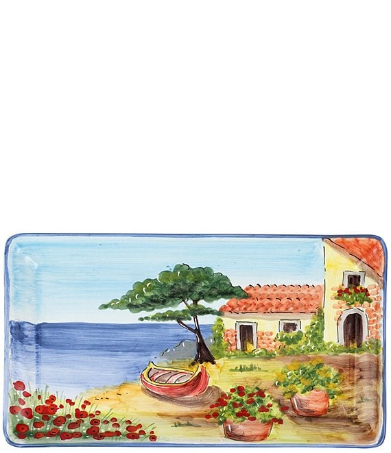VIETRI Landscape Wall Plates Collection Rectangular Platter with Boat