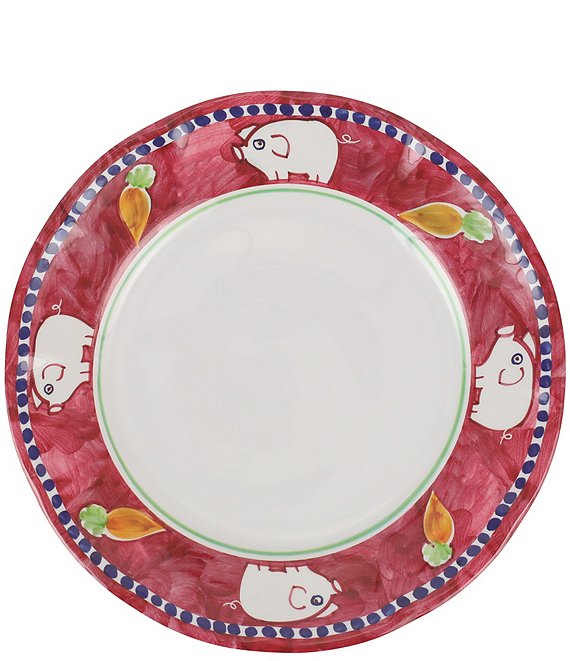 Color:Red - Image 1 - Melamine Campagna Porco Pig Print Dinner Plate