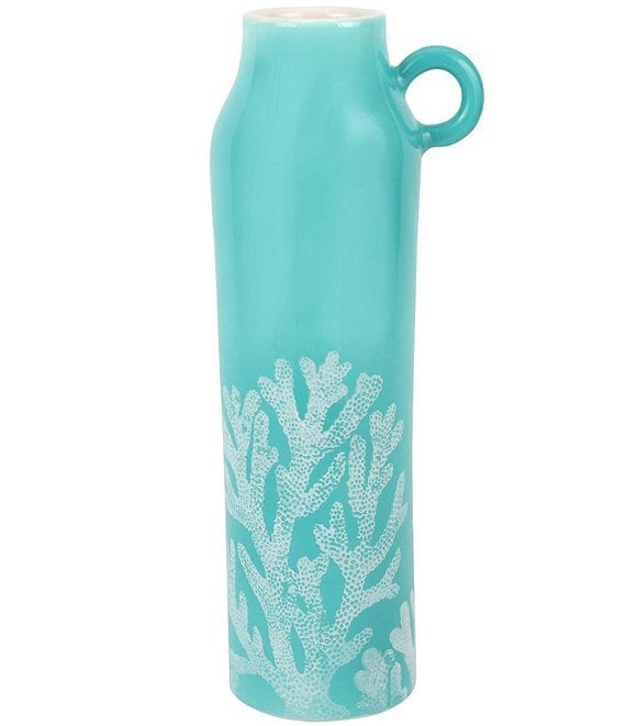 VIETRI Reef Collection Medium Aqua Tall Handled Vase