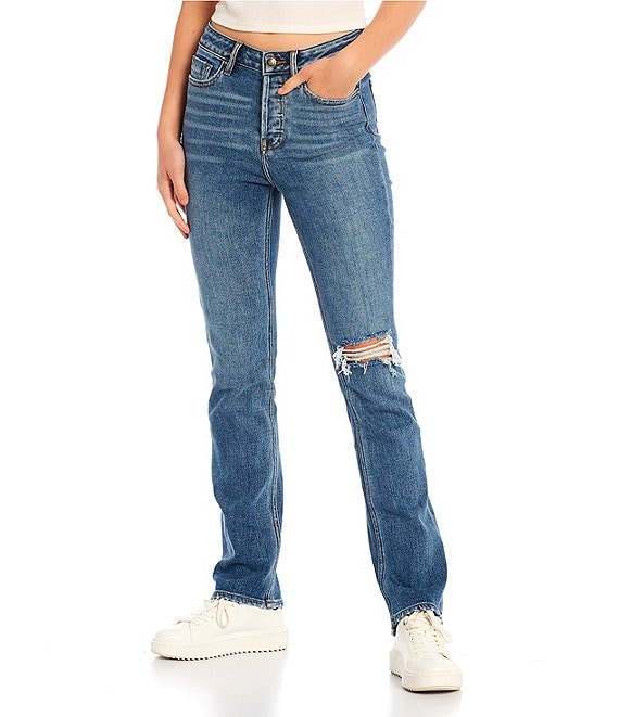 Color:Medium Wash - Image 1 - Jeans Ace High Rise Destructed Straight Leg Jeans